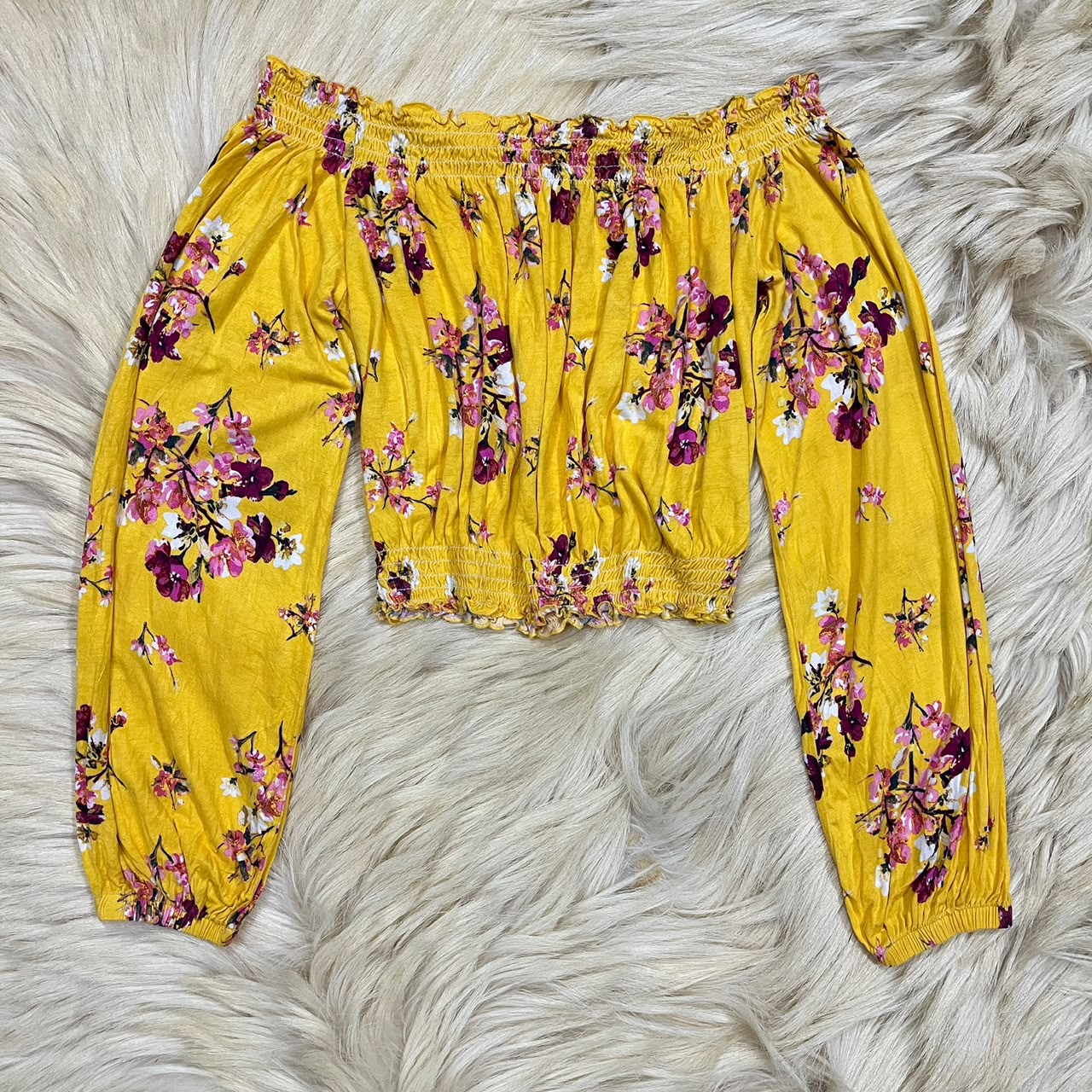 Yellow Floral Off Shoulder Top