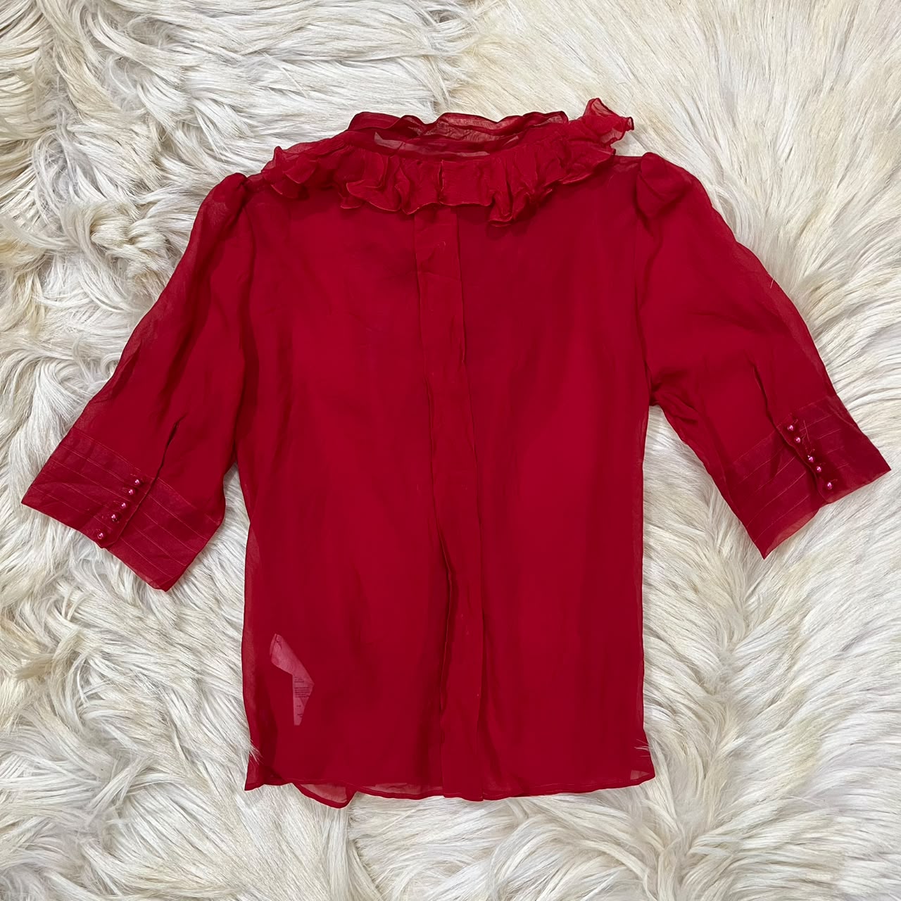 Retro Ruffle Button Down Top