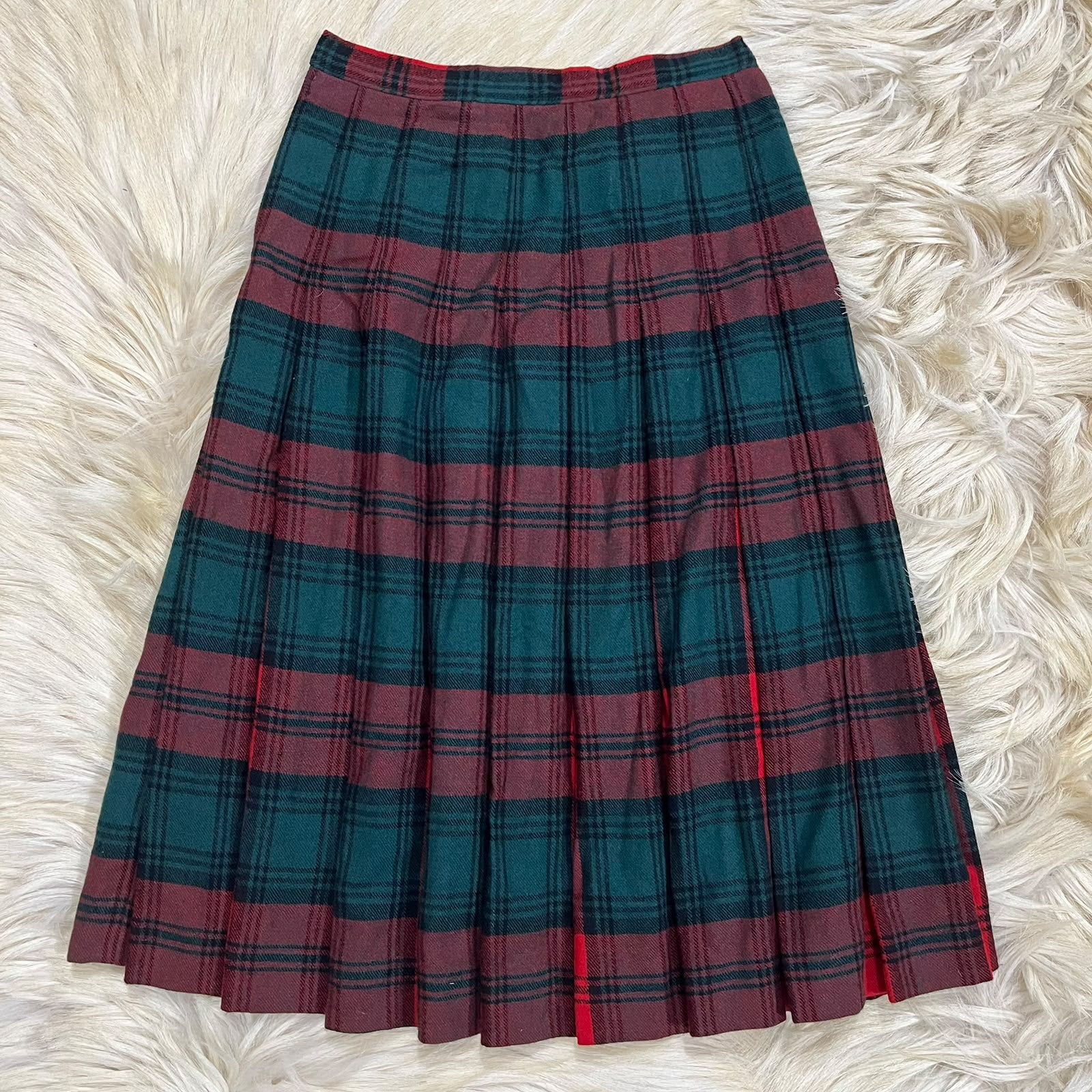Long Pleated Checkered Skirt