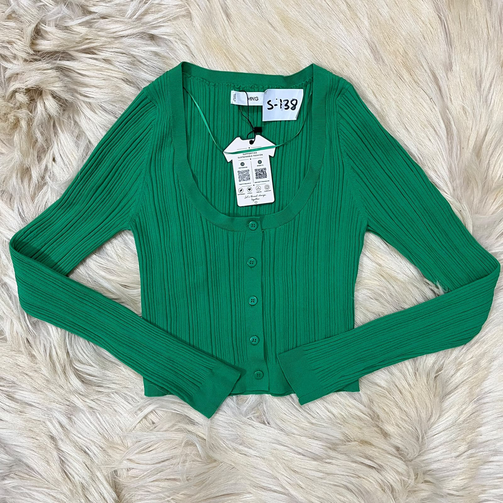 Green Button Down Ribbed Top