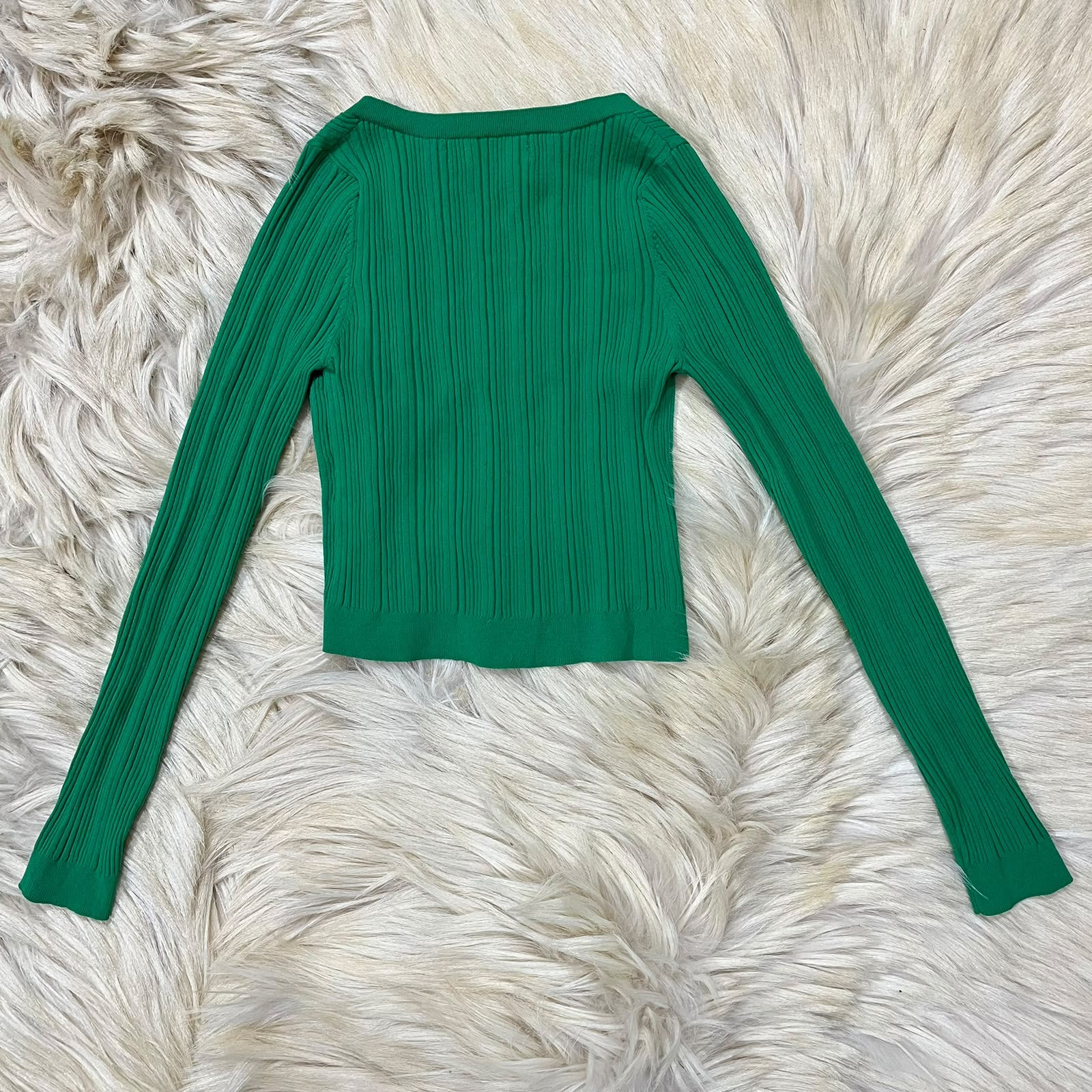 Green Button Down Ribbed Top