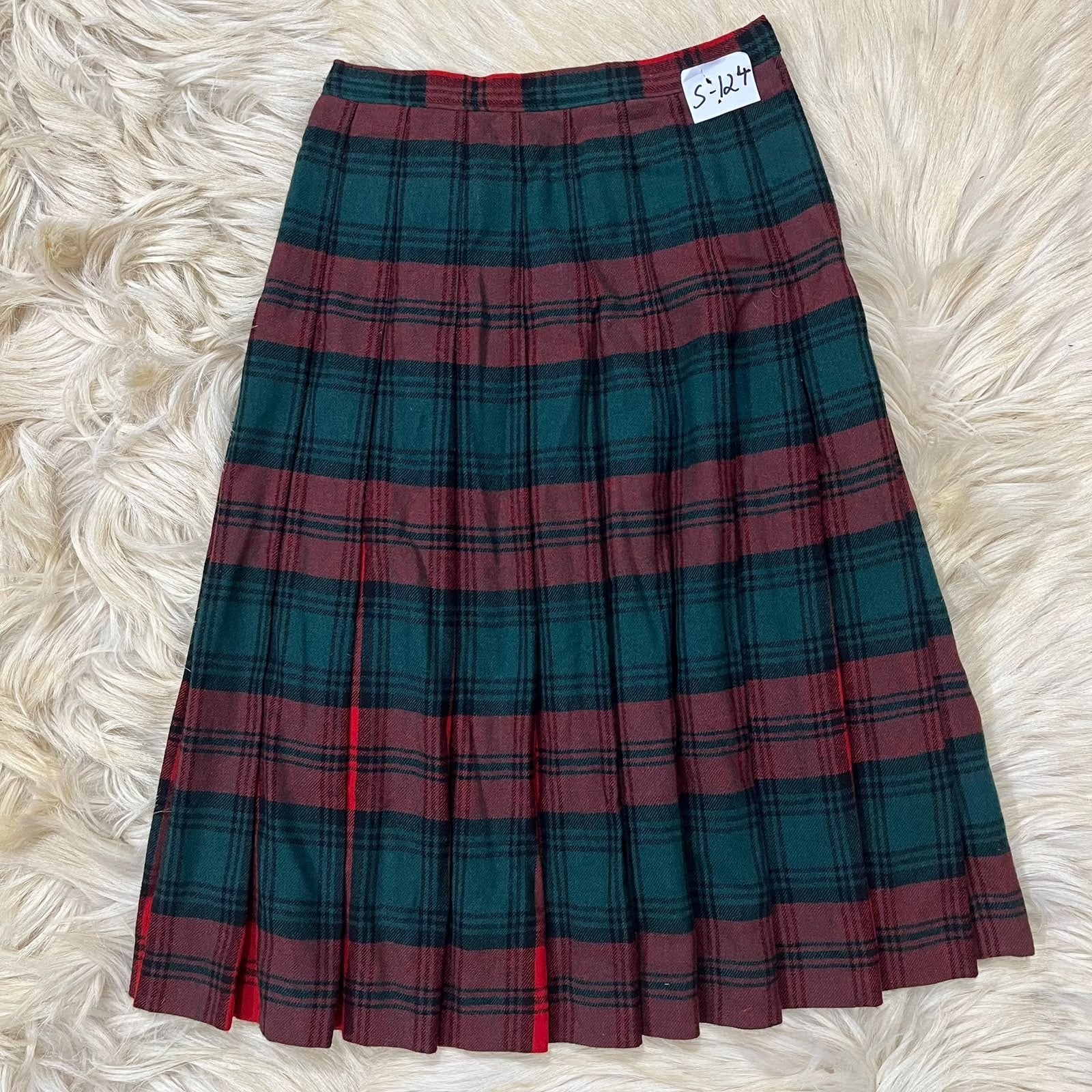 Long Pleated Checkered Skirt
