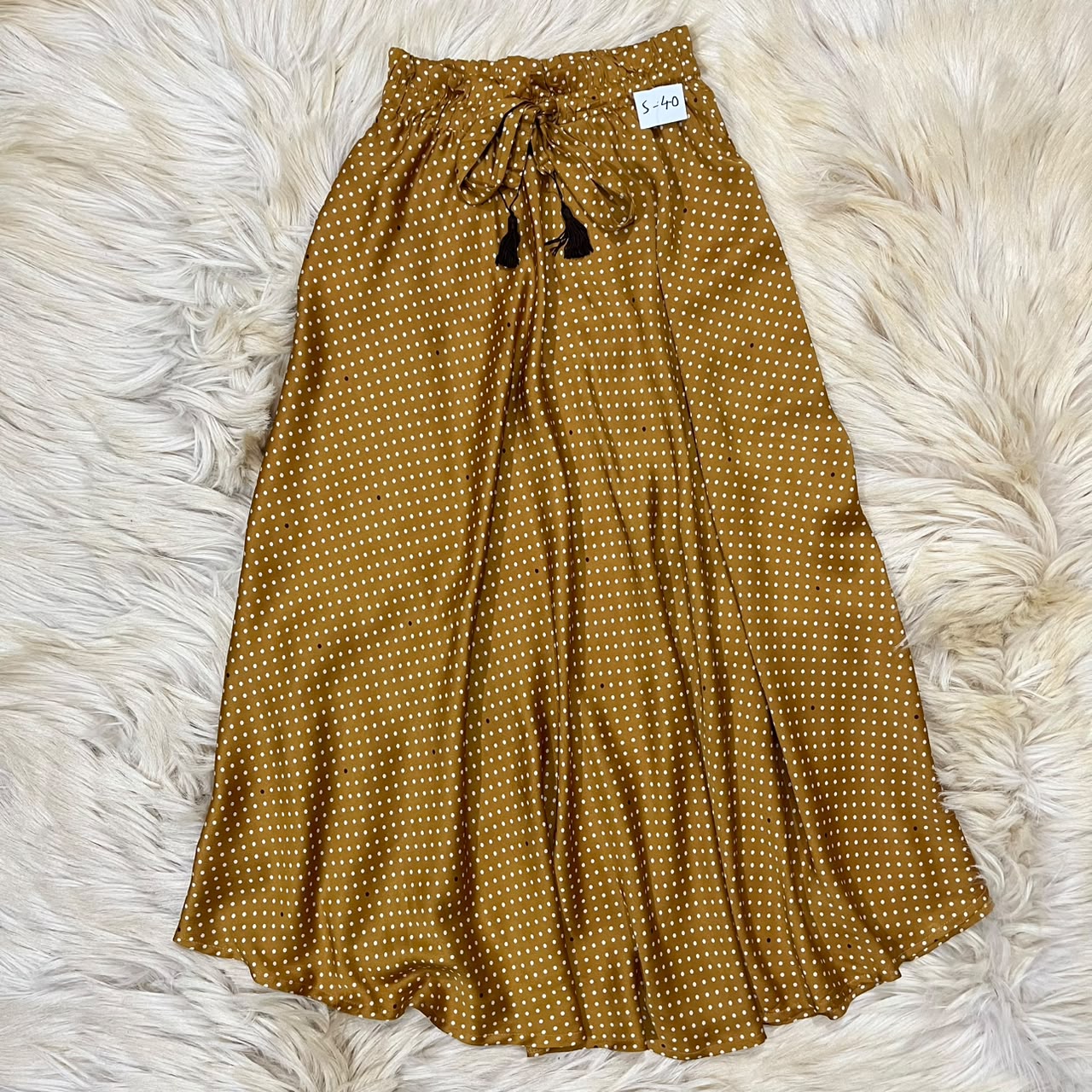 Mustard Polka Silk Skirt