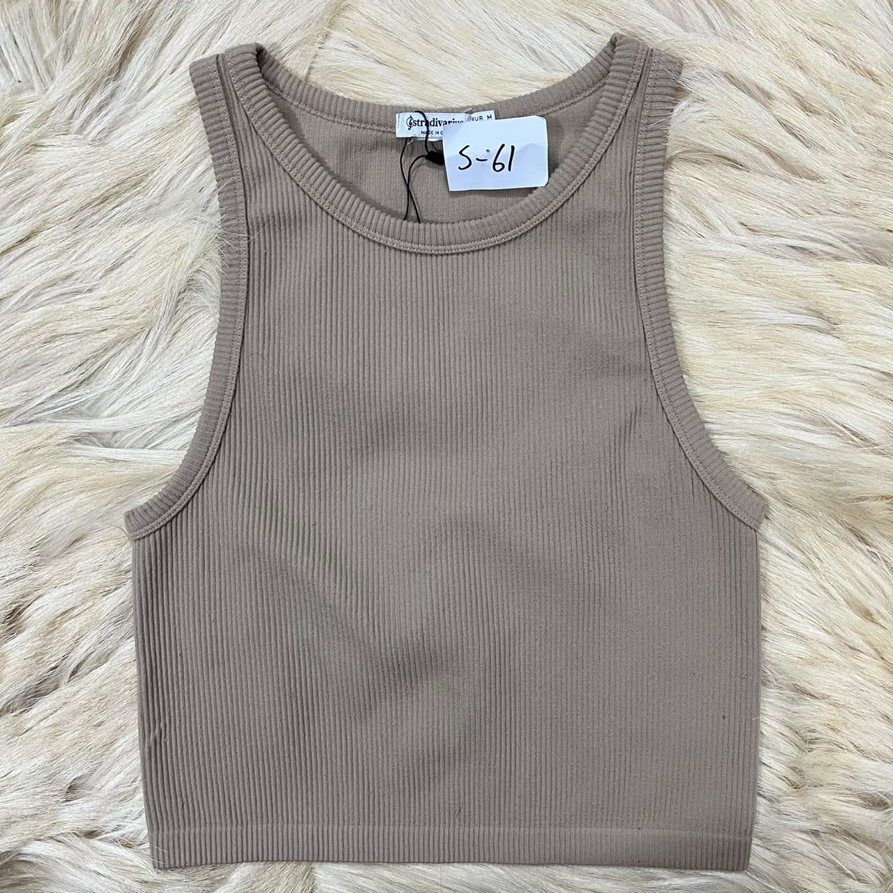 Beige Ribbed Tank Top