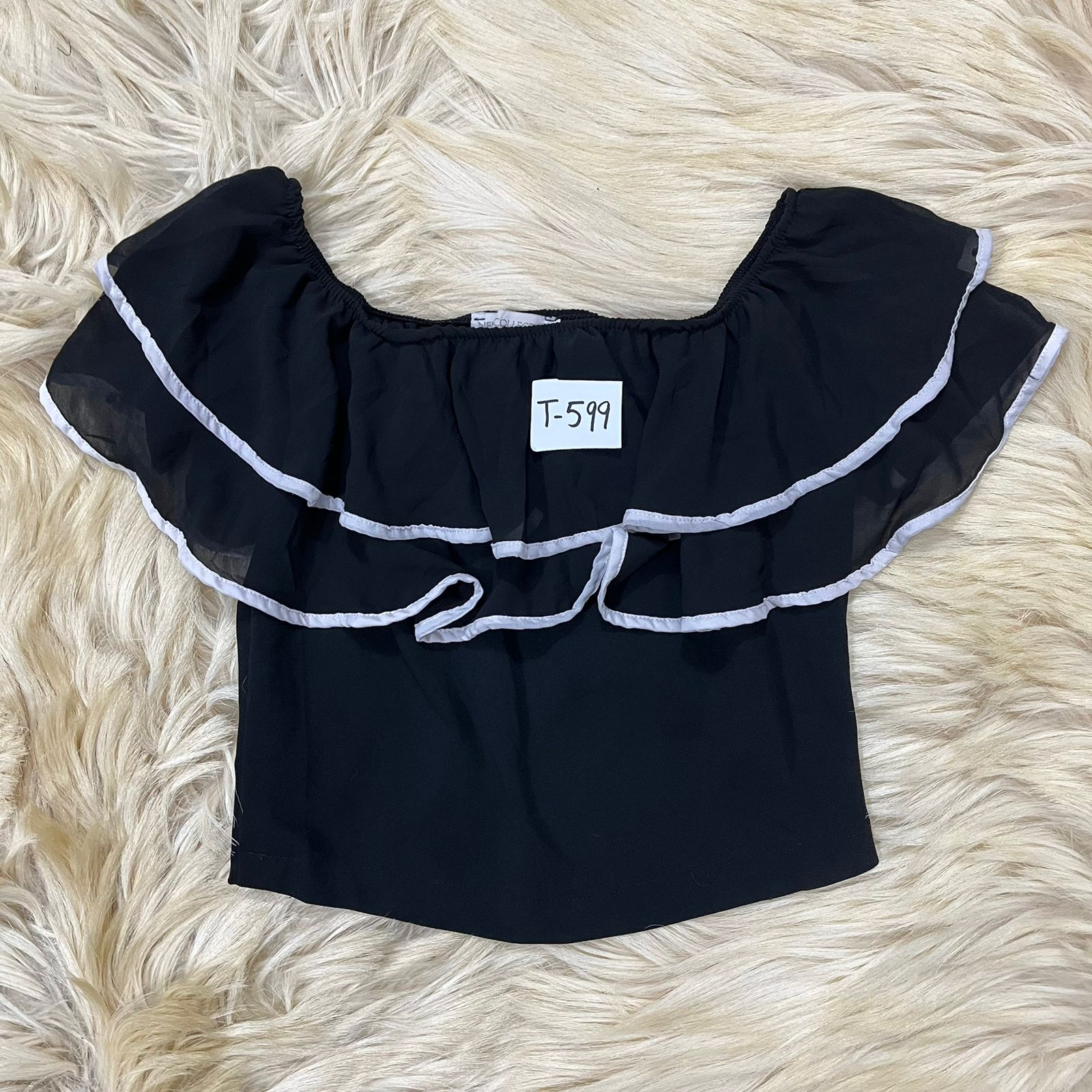 Ruffle Offshoulder Black Top